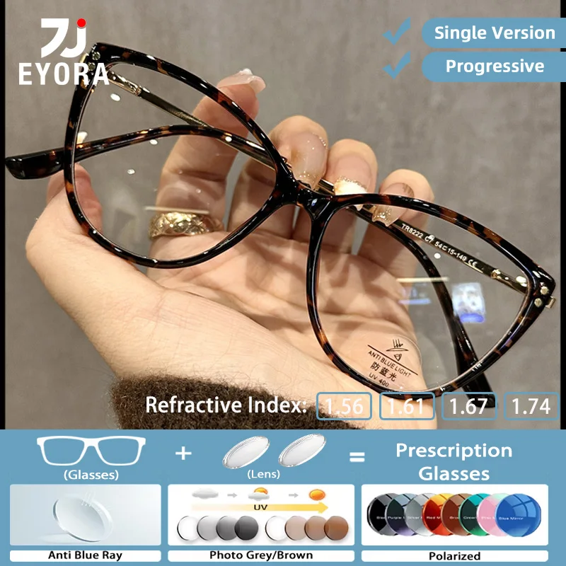 

EYORA Oversize Frame Skinny Face Cat Eye Reading Glasses Myopia Eyewear Hyperopia Anti Blue Ray Progressive Photochromic Eyewear