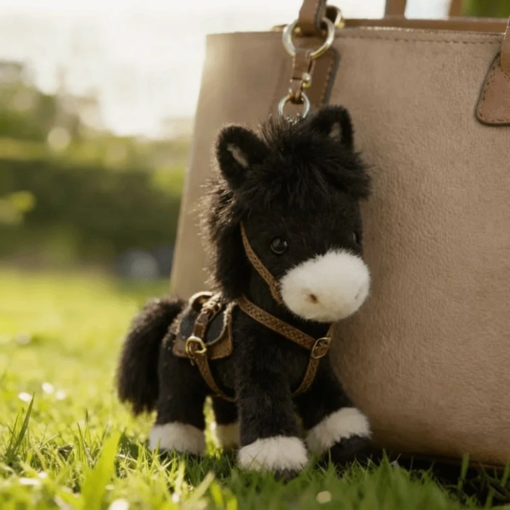 Soft Material Horse Keychain Cartoon Style Mascot Stuffed Animal Pendant with Saddle Lucky Decor Pony Keychain