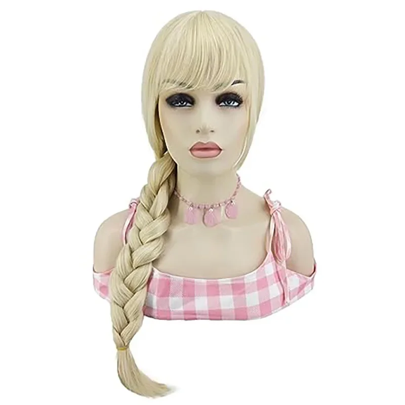 Blonde Barbiee Wig for Women with Braids Women Barbi Costume Wig Long Braided Blonde Wig with Bangs for Costume Party