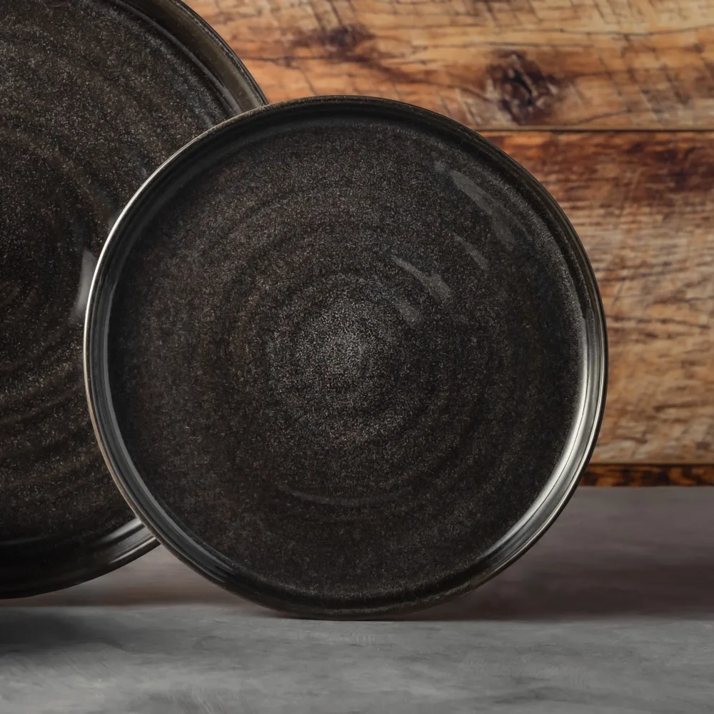 Rustic Round Ceramic Stoneware Salad Plate Microwave & Dishwasher Safe Dinner Plate - view 4