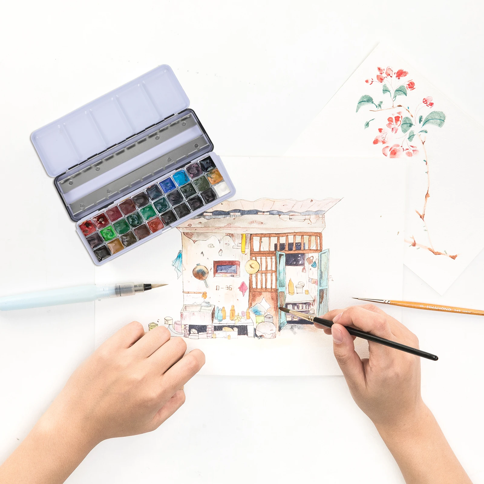 

1Pcs Watercolor Pigment Storage Box Large Empty Metal Paint Case Portable Leakproof Pigment Container for Painting