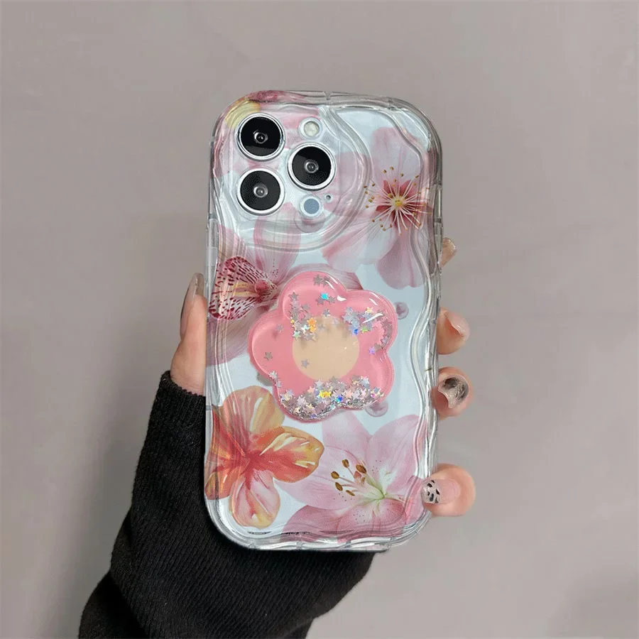 جراب هاتف لهاتف جوجل بيكسل 10 7 8 9 Pro XL 8A سيليكون متموج حافة اللون ثلاثية الأبعاد ابتسامة زهرة قبضة حامل INS غطاء ريترو مضاد للخبط