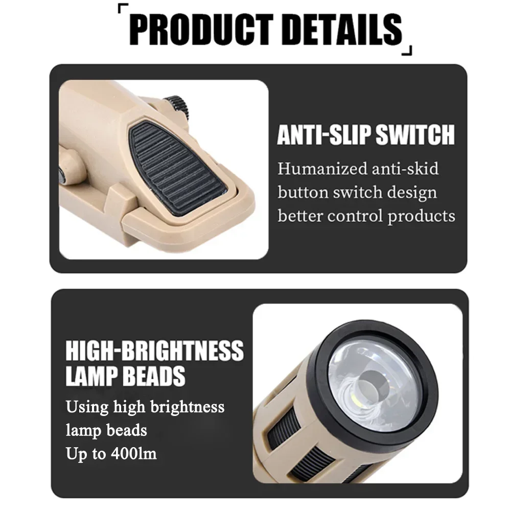 LED Flashlight Tactical Hanging Scout Light /Strong light burst/Adapted to 20-21MM guide rail Field lighting camping