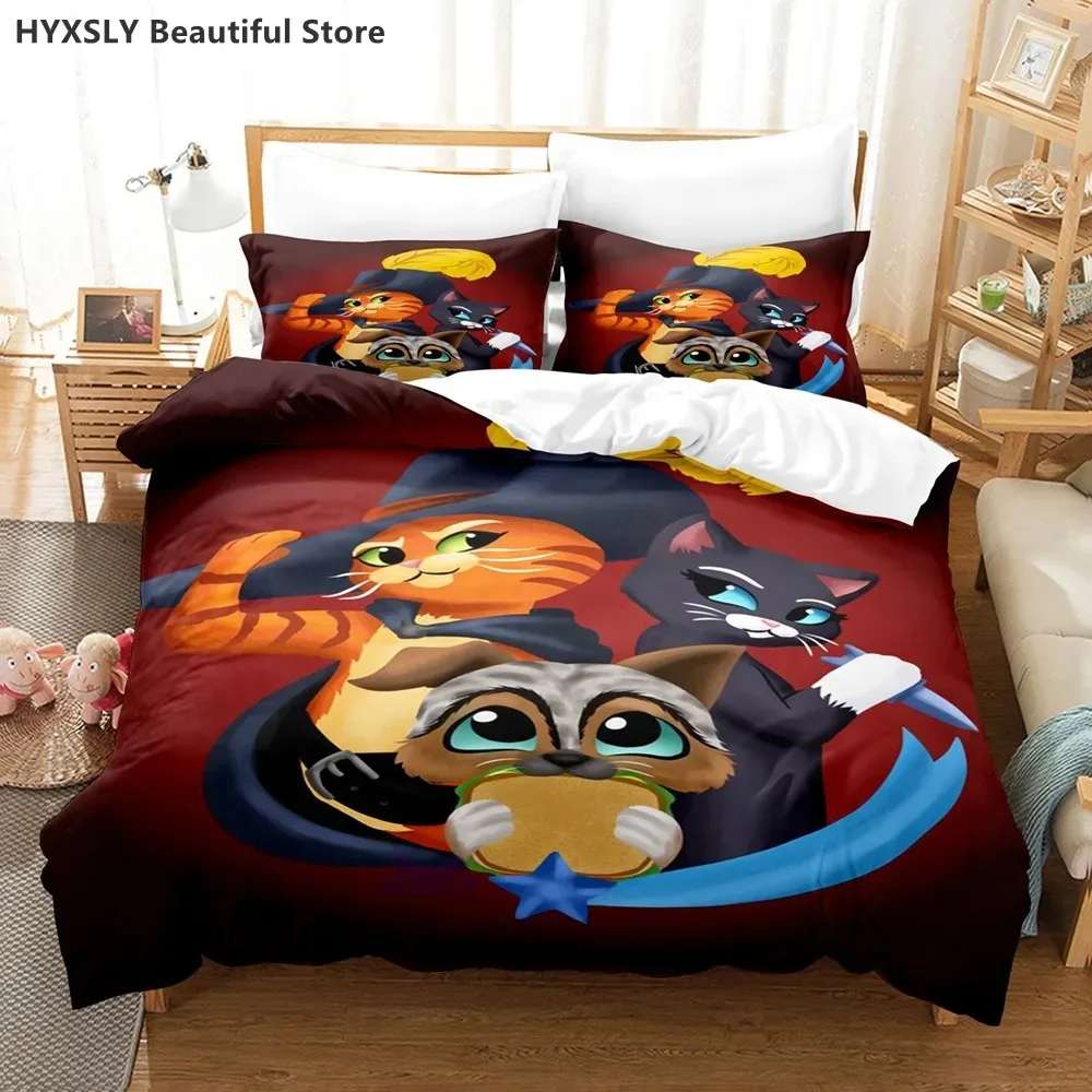 

Puss In Boots 3D Anime Bedding Set Quilt Cover Pillowcases Single Twin Full Queen King For Kids Cartoon Duvet Cover Sets