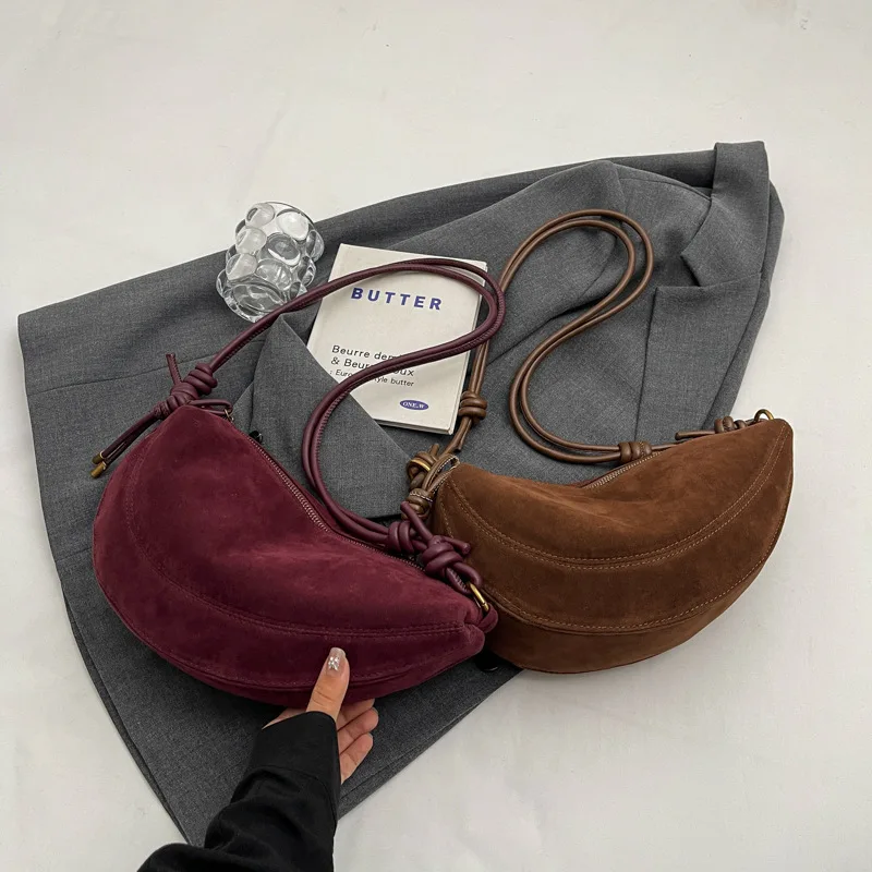Frosted Retro Bag for Women New Autumn and Winter Niche Design Faux Suede Shoulder Messenger Commuter Dumpling Underarm Bag
