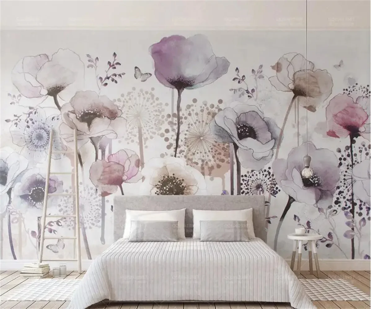 Chinese style art lotus flowers living room TV background wall neoclassical 3D mural customized wall covering for the entra
