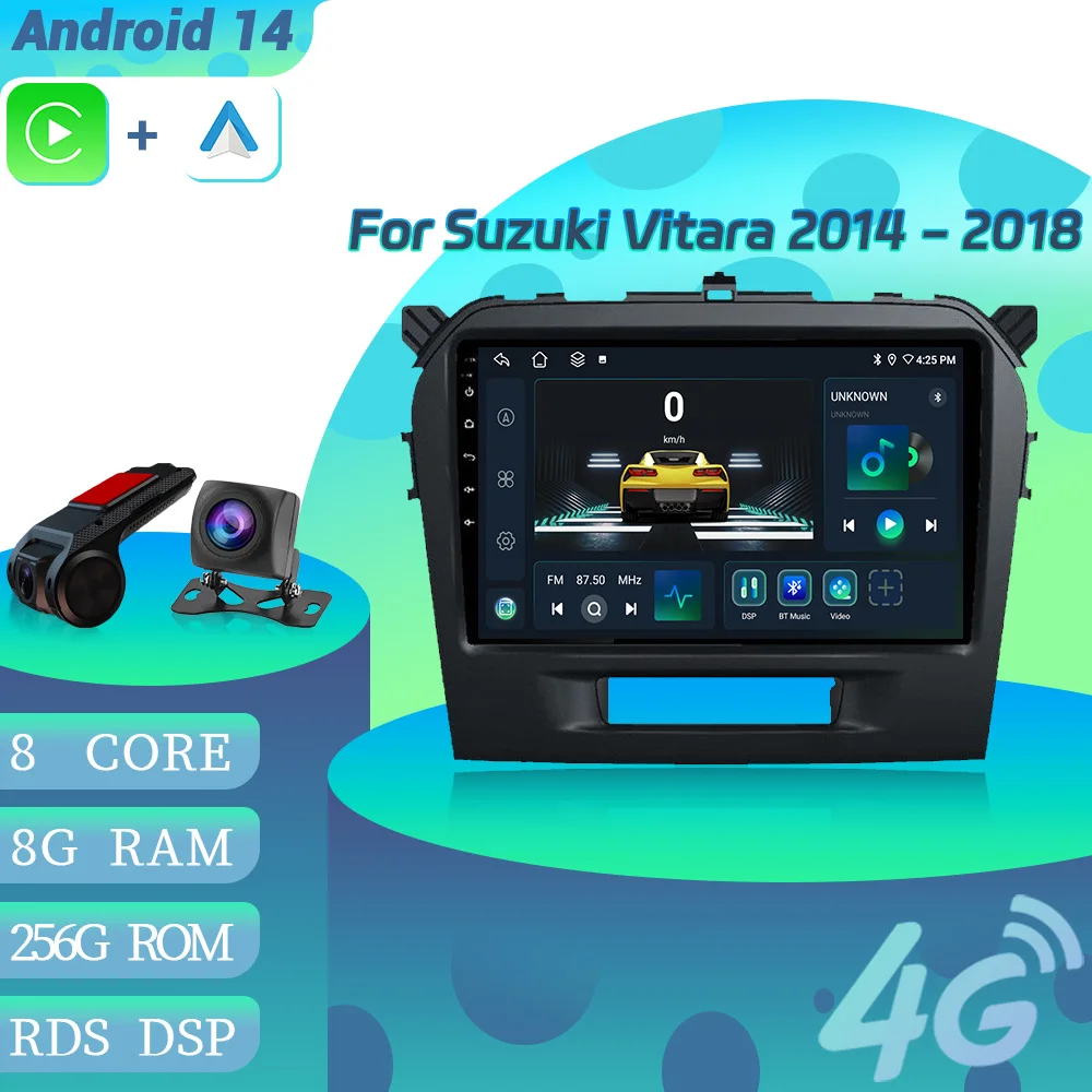 

Автомобильный радиоприемник, мультимедийное видео GPS для Suzuki Vitara 2014-2018 Android 14, навигация, беспроводной Bluetooth Carplay, сенсорный экран, стерео