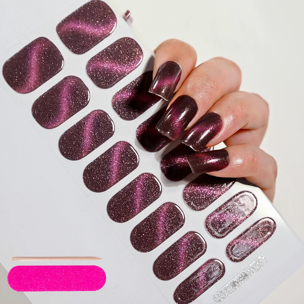 16 Tips Semi-uitgeharde Franse Nail Wraps Gel Sticker Sliver Glitter Langdurige LED Lamp Gel Uitgeharde Slider Nail Extension decals Stri