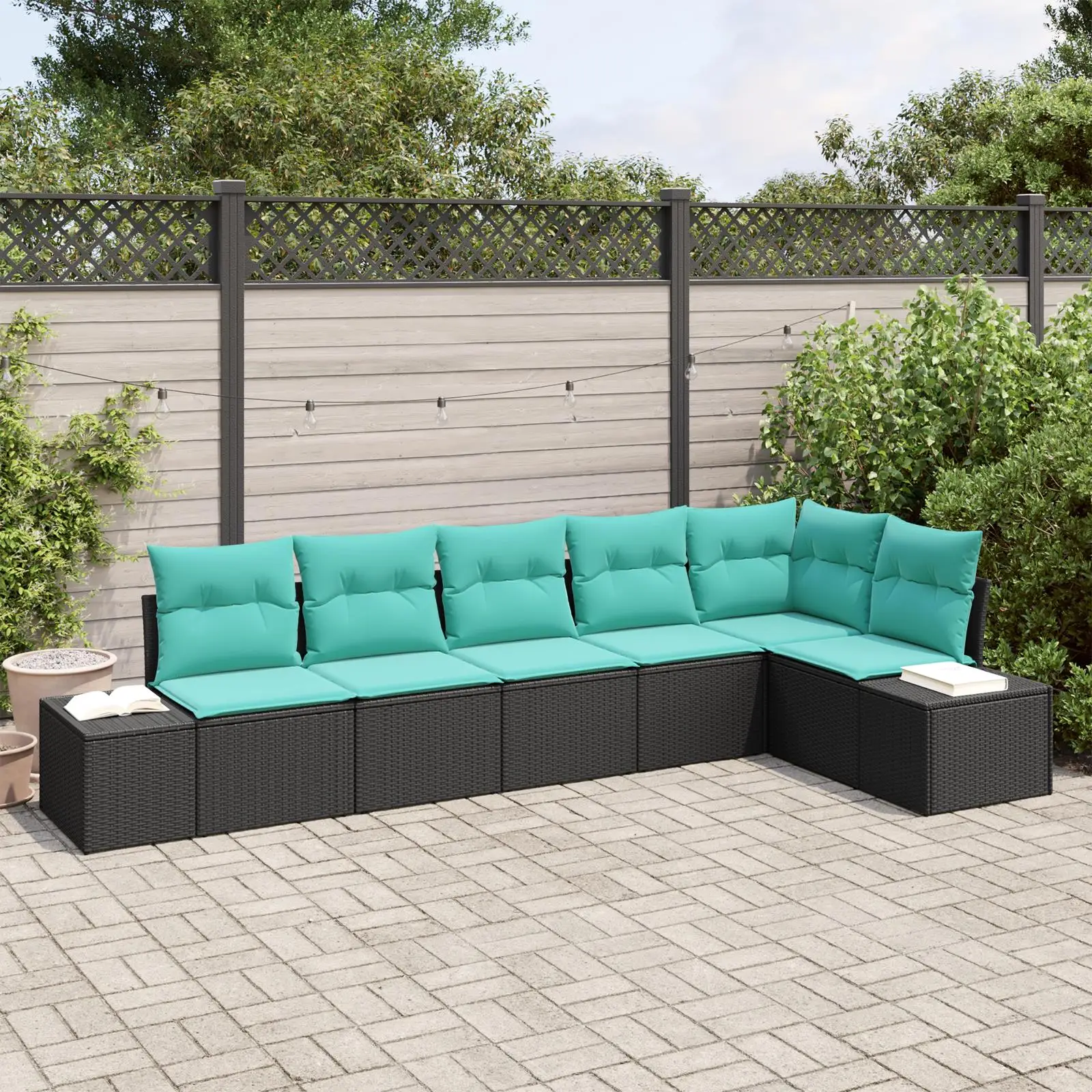 

Stylish 7 Piece Rattan Outdoor Sofa Set with Cushions for Garden Patio Black Furniture