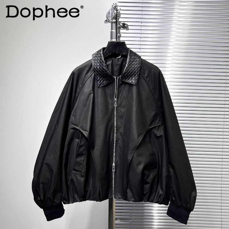

2025 Men's Autumn New Personality Jackets Fashion Lapel Splicing Batwing Sleeve Tooling Jackets Men's Trendy Zipper Chic Coats