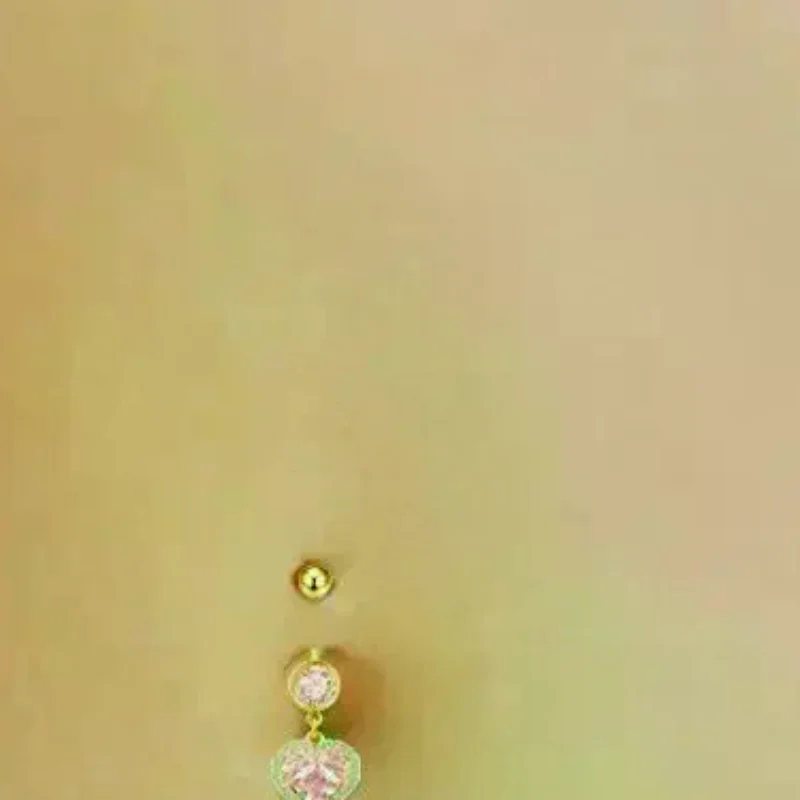 Fashion Heart Belly Button Ring Piercing Women Pink Stainless Steel Butterfly Navel Belly Button Rings Body Piercing Jewelry