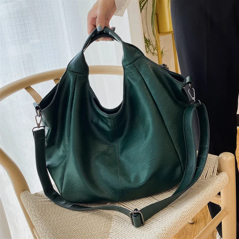 Green Unique Shoulder Bags Women\'s Big Design Shopper Tote Bags Large Capacity Hobos Bag Lady Soft Leather Messenger Handbag Sac