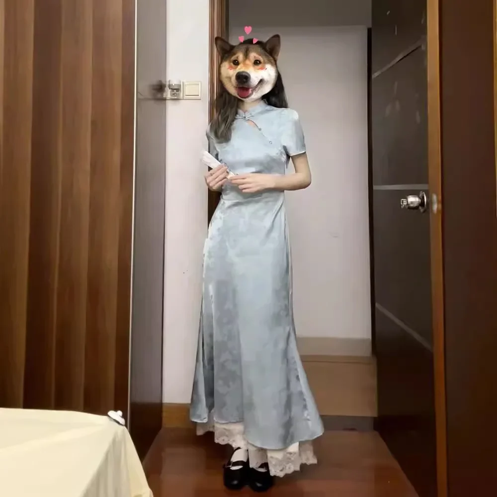 

Jacquard Elegant Lady Daily Qipao Diagonal Buckle Waist Cinching Slim Dress 2025 New Chinese Style Vintage Improved Cheongsam