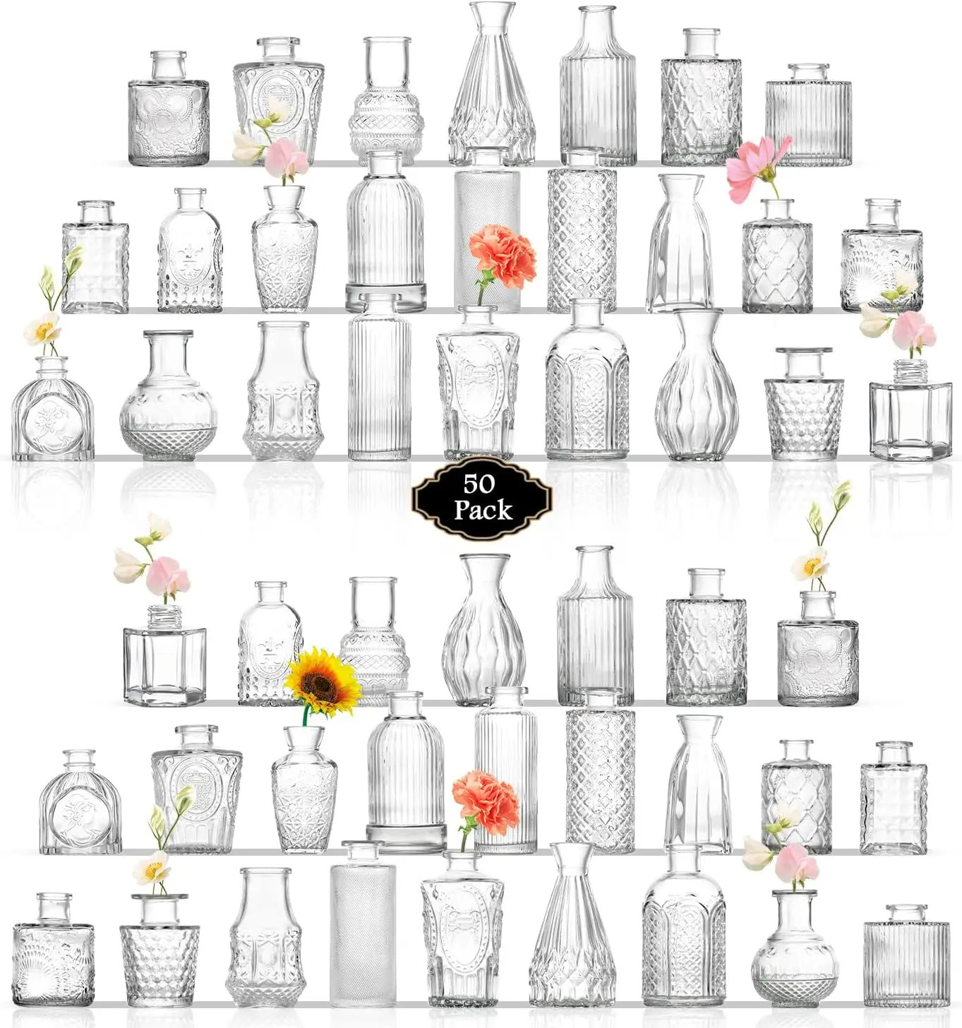 

Bulk Glass Bud Vases for Wedding Centerpieces, Small Vintage Flower Vases in Clear Design