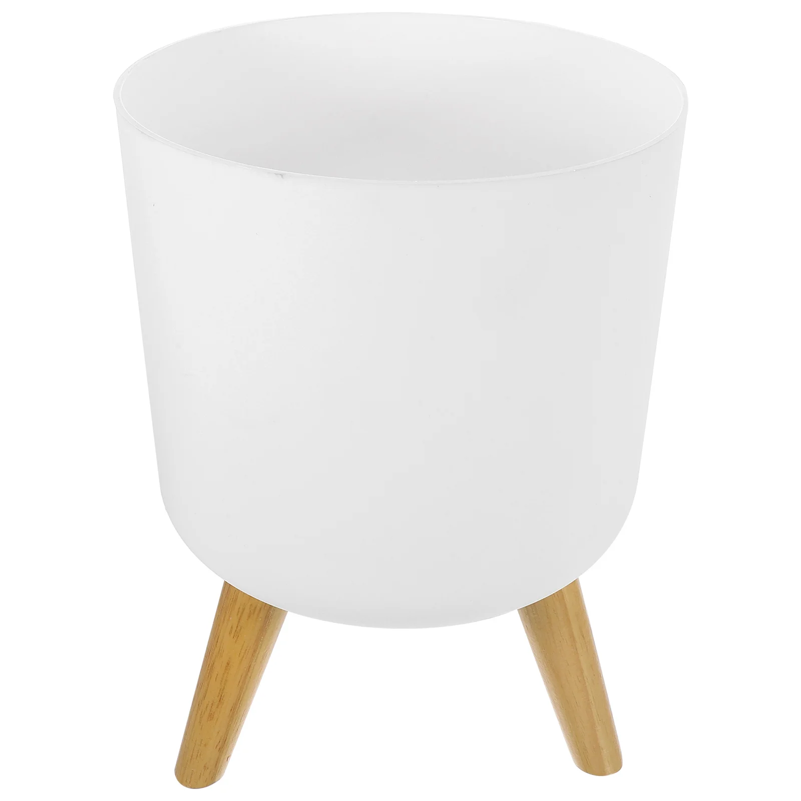 

White Modern Flower Pot With Wood Stand Home Planter Reusable Planters Container Plastic Planter Floor Pots Garden Supplies