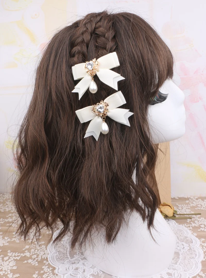 2 шт., женские аксессуары для волос, женские заколки для волос в стиле барокко Y2K, бант в стиле Лолиты для девочек, шикарный жемчужный кулон, декор, женские заколки для волос