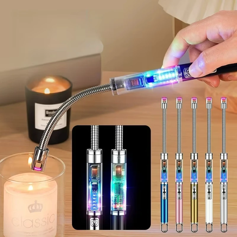 360° Hose Arc Pulse USB Electric Lighter Personalized Color Light Chip Safety Switch Outdoor Camping Kitchen Candle Igniter