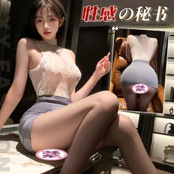 Japanese Actress Sexy Lingerie Lace Perspective Pencil Skirt Office Lady Erotic Cosplay Costume Seductive Secretary Uniform Set