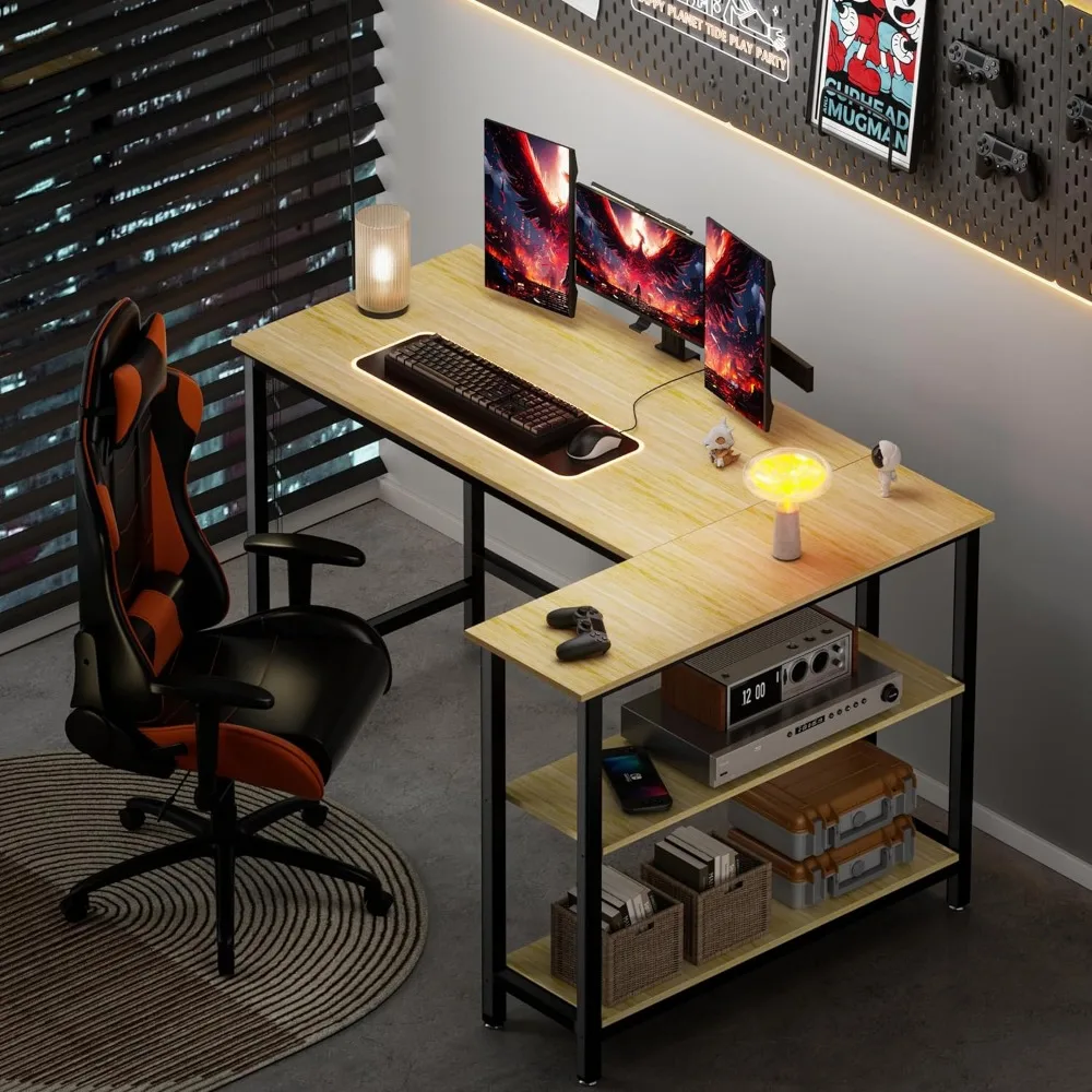 43 Inch Gaming Desk, Computer Corner Desk, Home Office Writing Desk with Shelf, Space-Saving Workstation Table