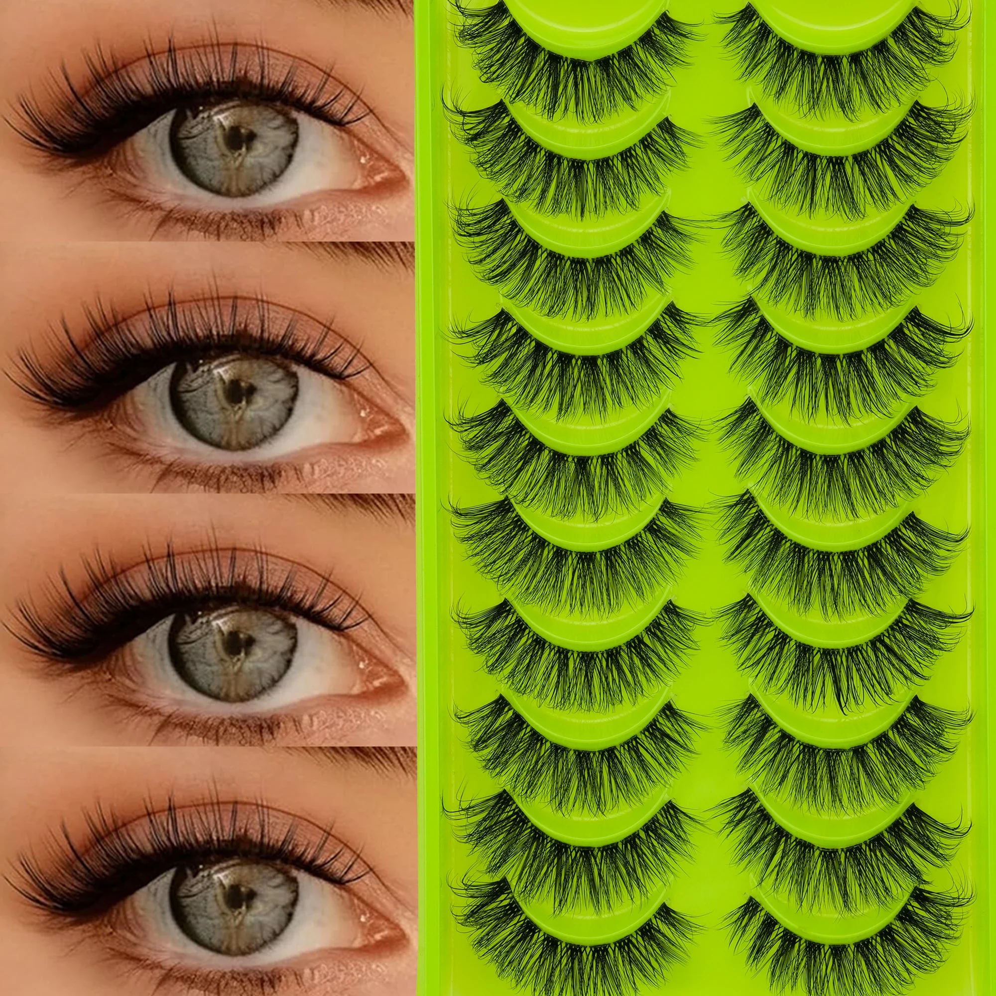 10 Pairs 3D Wispy Faux Mink Strip Lashes Lightweight Fluffy 7-13mm Gradient Clear Band Reusable False Eyelashes for Eye Makeup