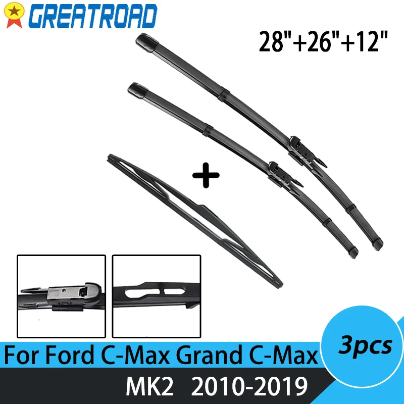 

Щетки стеклоочистителя передние и задние для Ford C-Max Grand C-Max MK2 2010-2019 2011 2012, 28 дюймов, 26 дюймов, 12 дюймов