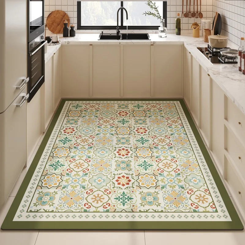 Carpet for Kitchen Absorbent Non-Slip Floor Mat Large Size Quick Drying Carpets Diatom Mud Mat Retro Print Home Decoration Rug