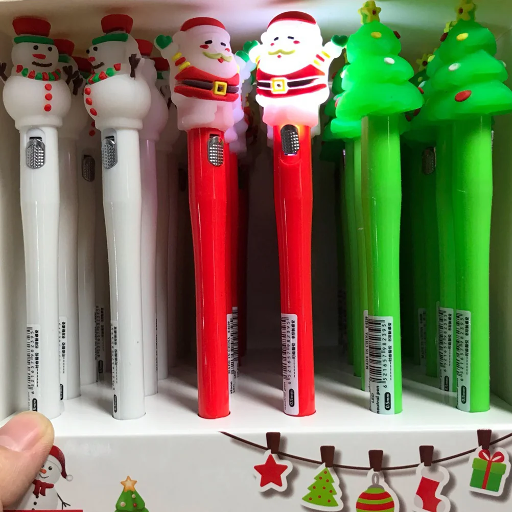 Christmas Glow with Lights 05mm Gel Pen Writing Pens Student Flashing Plastic Supplies