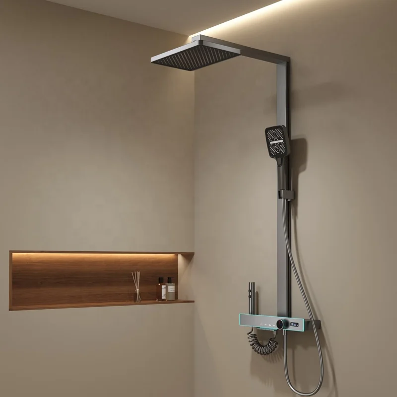 New 4 Way LED Smart Digital Massager Bathroom Shower Set System Polished In-Wall Colonne De Douche Shower Faucet With Thermostat view 3