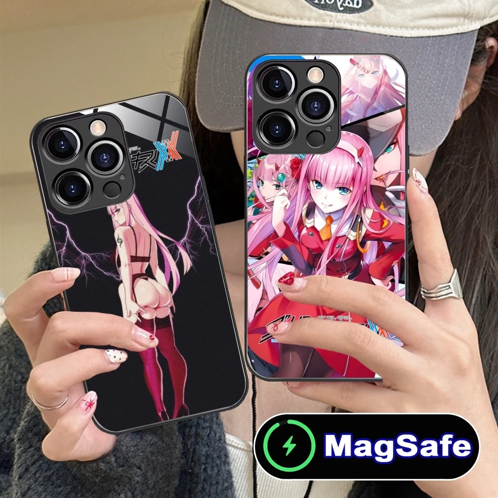 Darling FranXX Zero Two Mobile Cell Phone Case for iPhone 16 15 14 13 12 11 Pro Max Plus Mini MagSafe Wireless Charging Glass Co