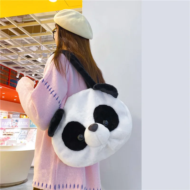 Women large capacity cute panda shoulder bag new cartoon doll zipper storage bag girl handbag