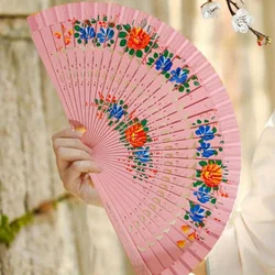 Folding Fan Wood Spanish Fan for Dancing Printing Hand Folding Fan Home Decoration Ornaments Craft Gifts for Guest