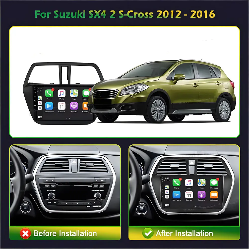 Android 16 For Suzuki SX4 2 S-Cross 2012 - 2016 Car Radio Carplay Multimedia Player GPS Navigation Stereo DVD Dash Cam Screen BT