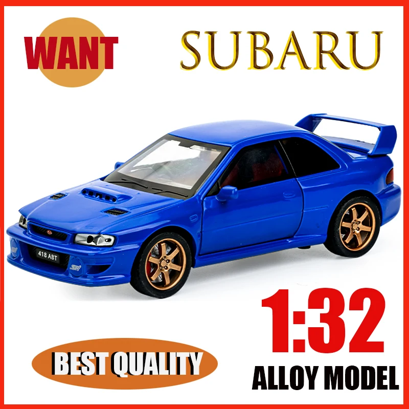 1:32 Subaru Impraze Racing Sports Car High Precision Alloy Model Diecast Metal Fast Furious Sound Light Pull Back Kids Toys Gift