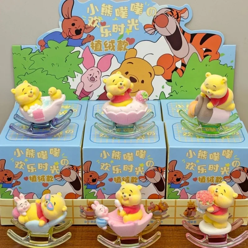 

Genuine Winnie The Pooh Happy Time Swinging Horse Series Blind Box Cute Little Bear Puff Ornament Flocking Collection Gift Toys
