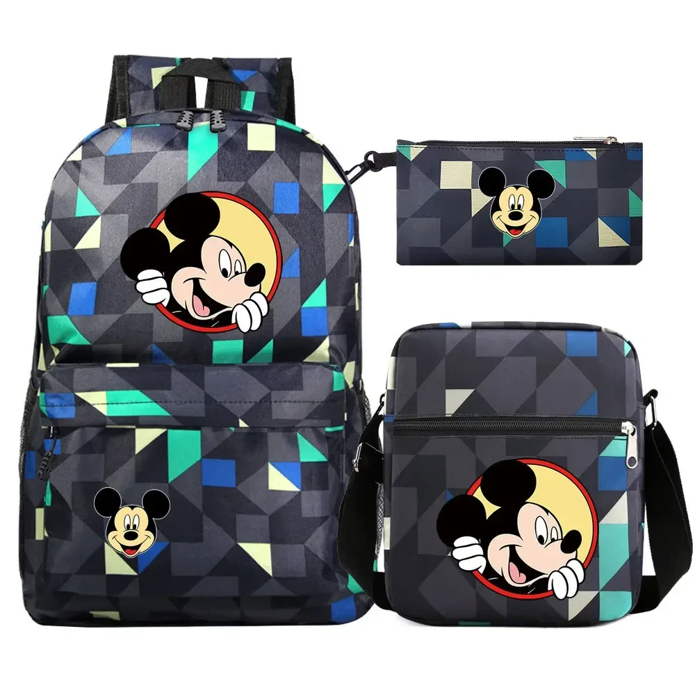 Mochila escolar de 3 piezas para niño y niña, morral de hombro con estampado de Mickey, Minnie Mouse, estilo Kawaii, ideal para guardar libros y bolígrafos, novedad