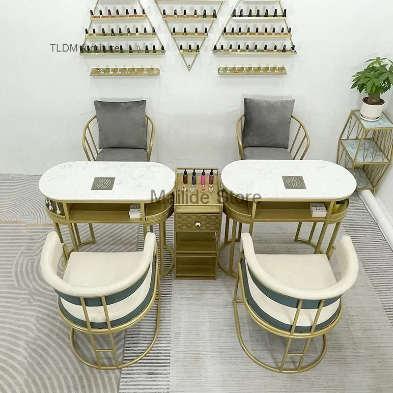 

Modern Iron Nail Tables for Beauty Salon Furniture Professional Manicure Table Simple Multi-functional Marble Desktop Nail Table