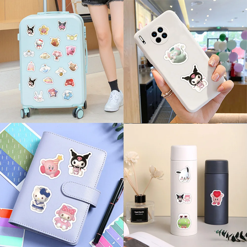 3D estereoscópico Sanrio Anime Adesivos, Adesivos impermeáveis, Bonito DIY Adesivos decorativos, Kuromi minha melodia, Kawaii, 10 pcs, 30 pcs, 50 pcs, 100pcs