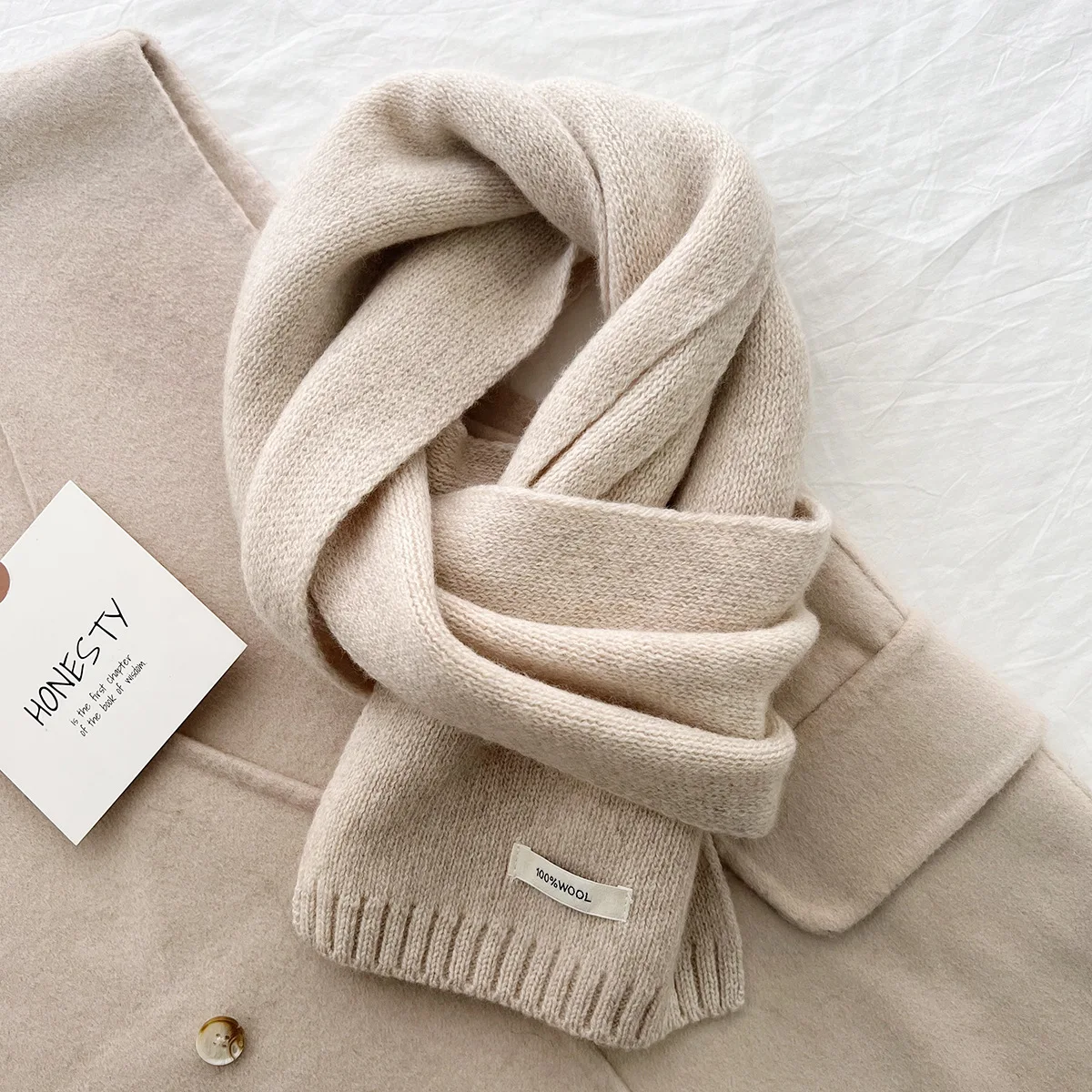100% Wool Oversized Scarf - Extra Warm Korean Style Unisex Winter Neck Wrap Solid Color
