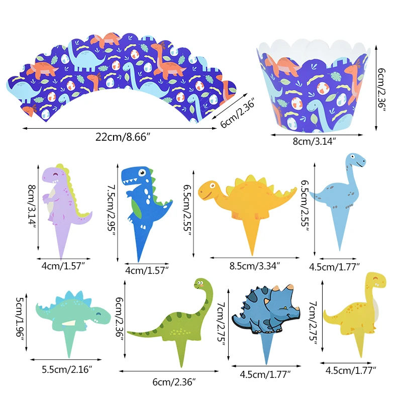 24 pçs dinossauro cupcake envoltórios bolo toppers selva dinossauro tema crianças menino festa de aniversário chá de bebê cupcake topper decoração