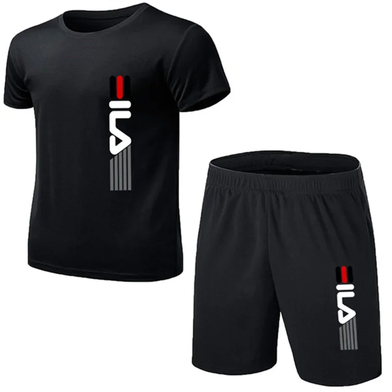 Summer Men's Fashion Simple Fitness Two-piece Fashion Short Sleeve and Shorts Sets Size Casual Sportswear Men's Suit