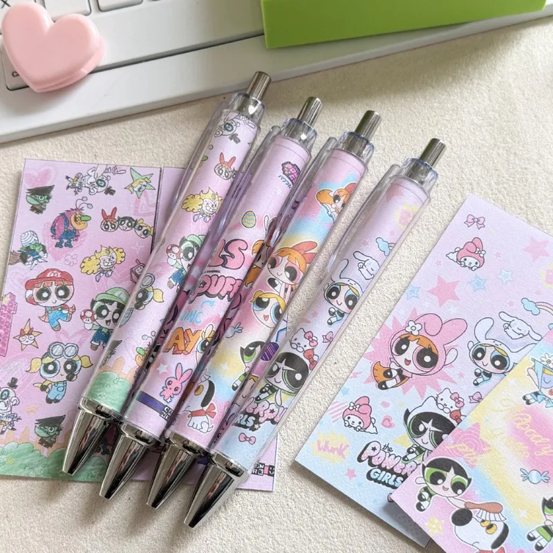 

4PCS Cute Anime The Powerpuff and Girls Series 0.5mm Gel Pen Cartoon Character Creativity Printing Roll Paper Pen Stationery