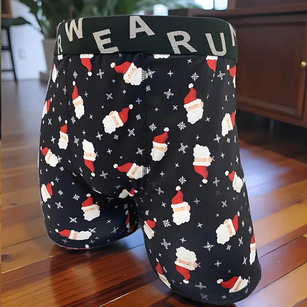 Cueca boxer masculina de Natal, cueca engraçada, estampa esportiva, ventilação, moda fitness