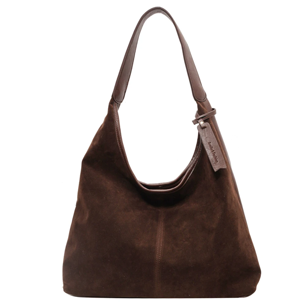 Women Suede Hobo Bag Slouchy Shoulder Bag Magnetic Closure Retro Handbag Large Capacity for Work Travel