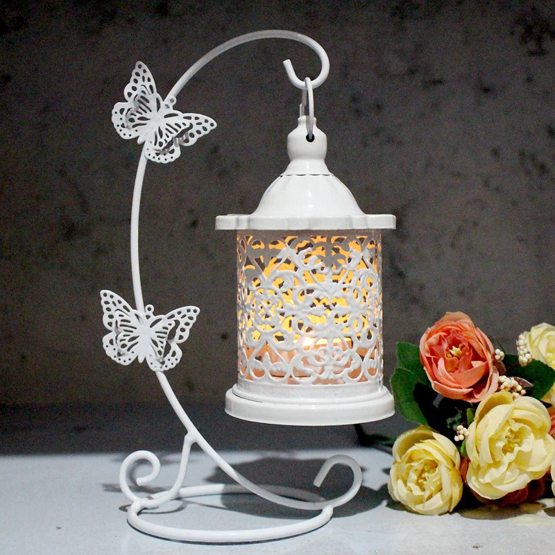 

Birdcage Tealights Holder Hollow Bird Cage Candlestick Butterfly Hook Candlestick