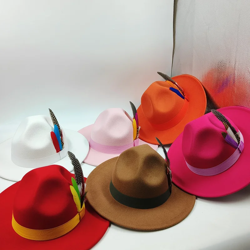Fedora hat volcano peak feather accessories knight hat jazz hat Panama fedora hat sombrero mujer