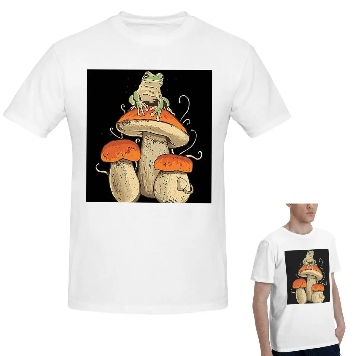 

Футболка из 100% хлопка в стиле бохо с грибами и лягушкой, мужская классическая футболка большого размера, мужские летние рубашки с круглым вырезом, топы, S-6XL
