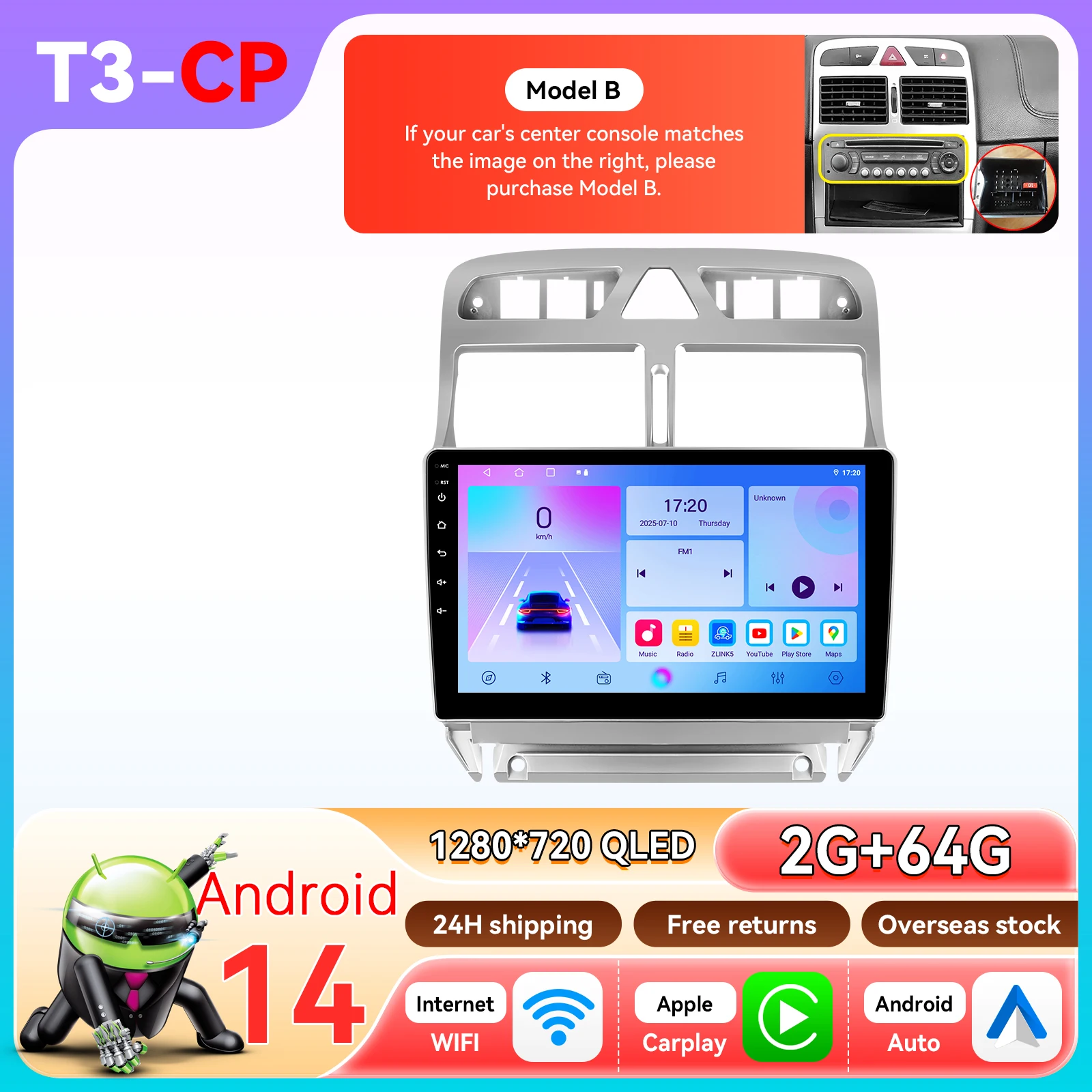 OSSURET 6115 Autoradio Android voor Peugeot 307 307CC 307SW 2002-2013 Carplay Auto Multimedia Speler intelligente Autoradio GPS