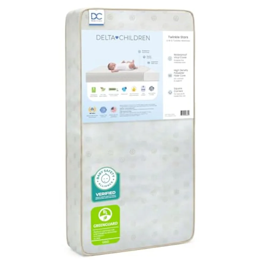 

Twinkle Stars Dual Sided - 6" Premium Sustainably Sourced Fiber Core Crib and Toddler Mattress - Waterproof - GREENGUARD Gold C