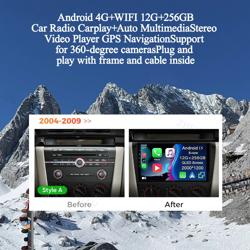 For Mazda 3 BK BL Series 2004 - 2009 Android 16 2K QLED CarPlay Auto Car Radio Multimedia Video Player GPS Stereo Head Unit 4G W
