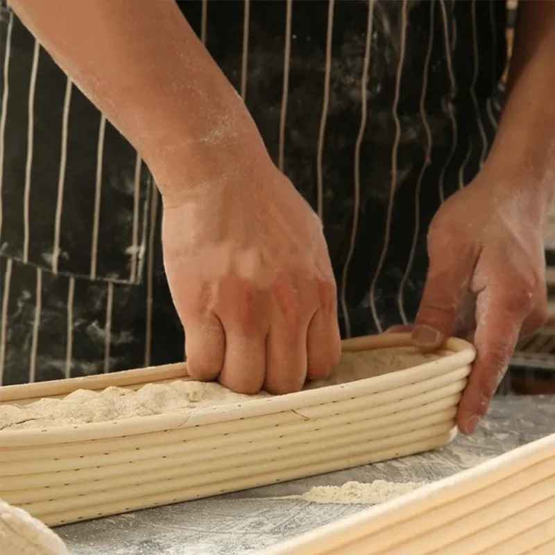 Rectangle Banneton Brotform Long Bread Dough Proofing Proving Rattan Weaving Basket with Liner Cloth Loaf Fermentation Basket